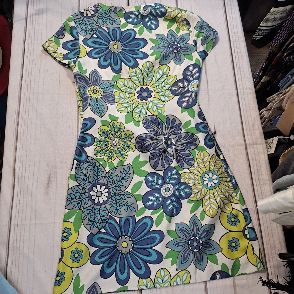 Boden Blue Green Yellow Silk Floral Vneck Mini Sundress Dress Women's Size 4 - Picture 5 of 10